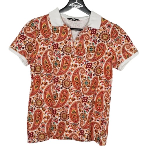 $6 SALE Lands' End Paisley Polo Shirt - Picture 1 of 7